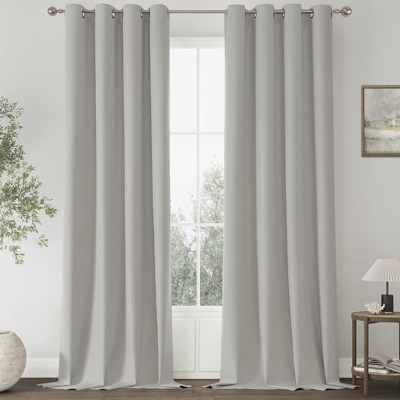 100% Blackout Light Grey Solid Curtains 102 Inches Long 2 Panels for Bedroom Living Room,Farmhouse Room Darkening Thermal Insulated Soundproof Grommet Top Window Treatment Drapes,52x102