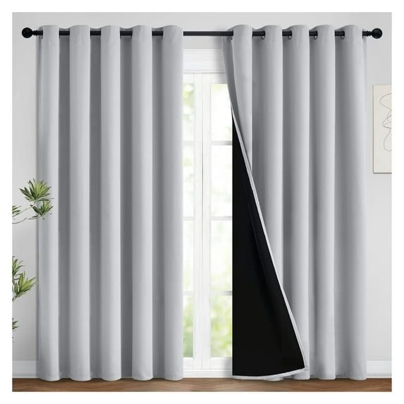 100% Blackout Lined Panels, Room Darkening Thermal Insulated Blackout Curtains for Bedroom, Heat Blocking Drapes for Living Room(62Wx84L, Light Grey, 2 Panels)