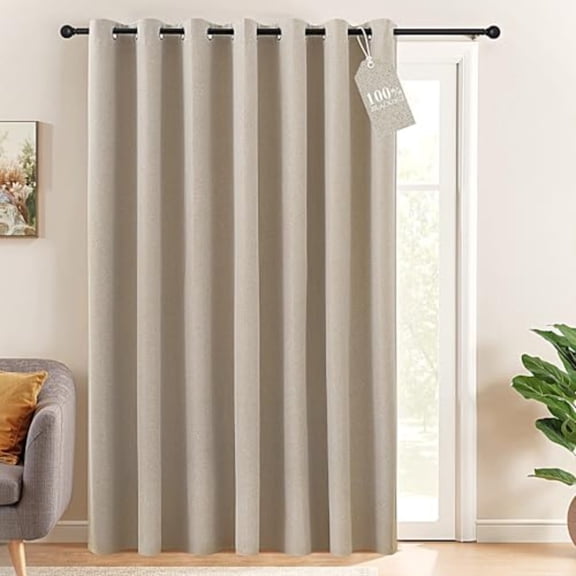 100 Blackout Linen Curtain for Patio Sliding Door W100 x L84 in Room Divider Curtain for Bedromm 2-Sided Faux Linen Physical Shading Thermal Insulated Privacy Drape Natural 1 Panel