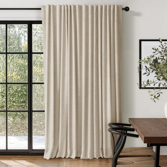100% Blackout Linen Curtains 90" Long, Thermal Insulated Back Tab/Rod Pocket Drapes, Oatmeal, 1 Panel, 100" x 90"