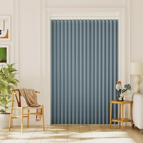 100% Blackout Linen Curtains Accordion Door Curtain for Doorway Privacy Folding Closet Door Curtain Room Divider Sliding Door Shade with Hooks, 1 Panel, W100xL78, Heather Stone Blue