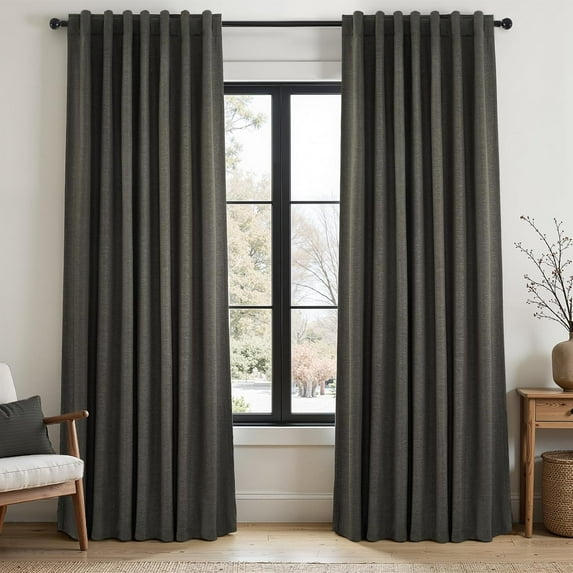 100% Blackout Linen Textured Curtains 84 inches Long Charcoal Gray Thermal Insulating Privacy Energy Saving for Bedroom Living Room Window Office Theater Baby Nursery Back Tab 2 Panels