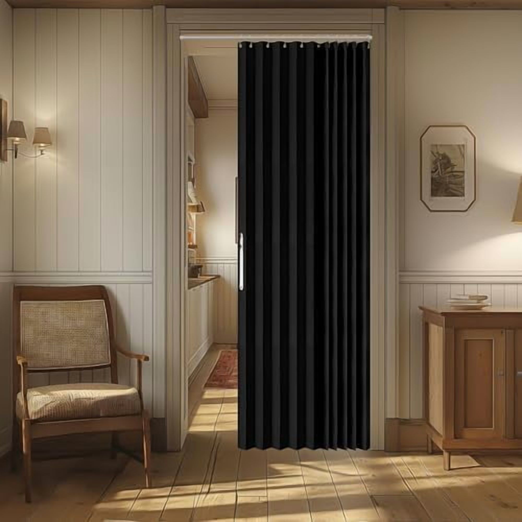 100% Blackout Magnetic Door Curtain Accordion Doors Interior Closet Door Curtain Invisible Applicable Bedroom Room Living Room Doorway (Black 42" W x 78" L) 1 Panel