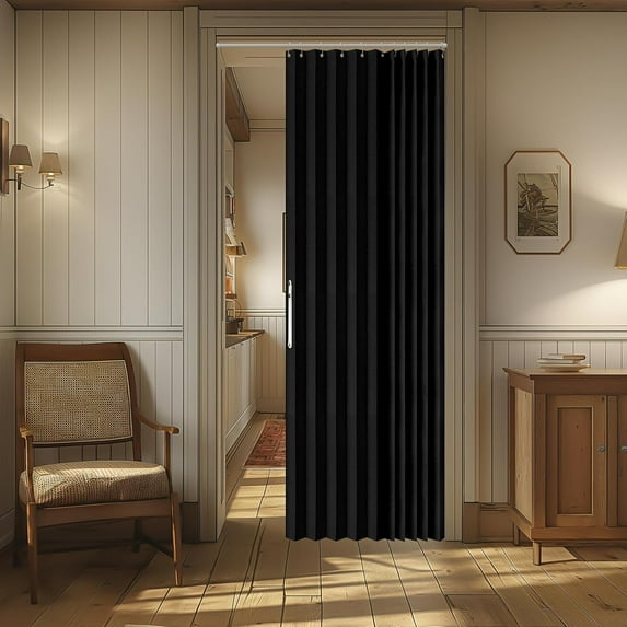 100% Blackout Magnetic Door Curtain Accordion Doors Interior Closet Door Curtain Invisible Applicable Bedroom Room Living Room Doorway (Black 42" W x 78" L) 1 Panel