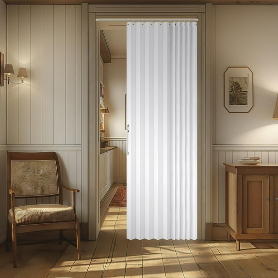 100% Blackout Magnetic Door Curtain Accordion Doors Interior Closet Door Curtain Invisible Applicable Bedroom Room Living Room Doorway （White 52" W x 78" L 1 Panel