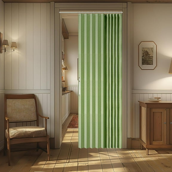 100% Blackout Magnetic Door Curtain Accordion Doors Interior Folding Closet Door Curtain Invisible Applicable Bedroom Room Living Room Doorway （Green 42" W x 78" L 1 Panel