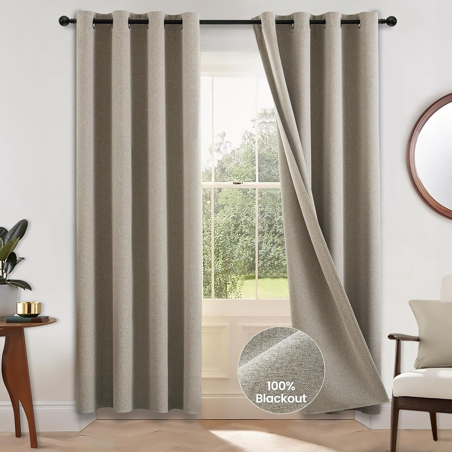 Neutral linen-look blackout curtains