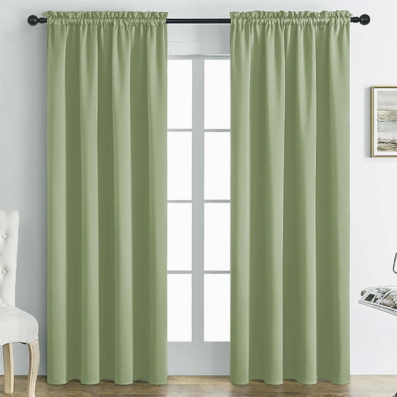 100% Blackout Patio Sliding Door Curtains 63 inch Length, Grommet Room Divider Thermal Insulated Curtain Drapes for French Door/Living Room (Green, W52 x L63, 2 Panels)