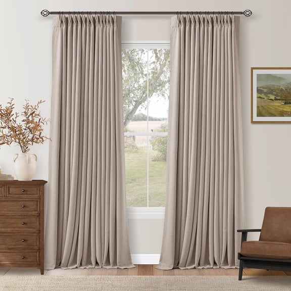 100% Blackout Pinch Pleat Drapes 40 Inches Wide x 108 Inches Long 2 Panel Set Burlywood Birch