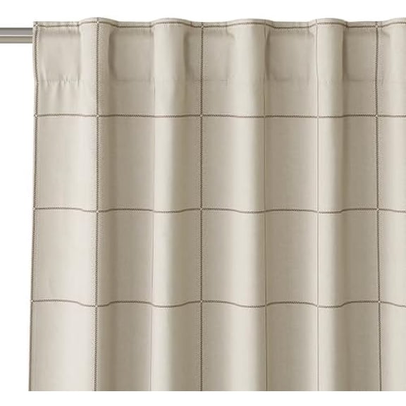 100% Blackout Plaid Curtains 90 inches Long for Bedroom, Rod Pocket & Back Tab Brighton Windowpane Pattern Window Treatments for Living Room, Taupe, W52 x L90, 2 Panels