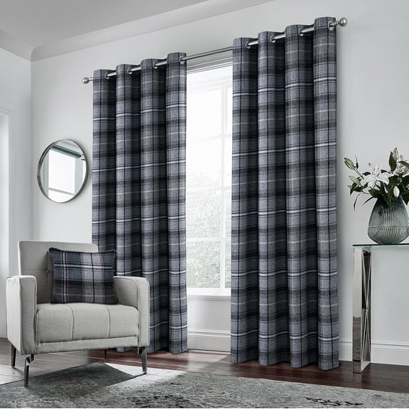 100% Blackout Plaid Curtains Modern Window Panels Black Grey Checkered Tartan Curtains for Living Room Bedroom Black Grey 42"W x 84"L (Pack of 2)