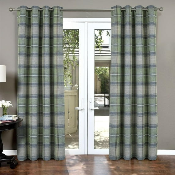100% Blackout Plaid Curtains Modern Window Panels Green Checkered Tartan Curtains for Living Room Bedroom Green 42"W x 108"L (Pack of 2)