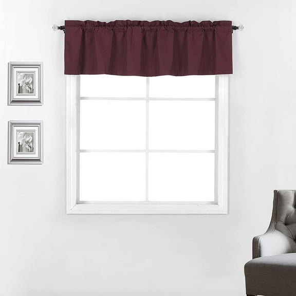 100% Blackout Rod Pocket Window Topper Valance 52"W x 18"L, Burgundy