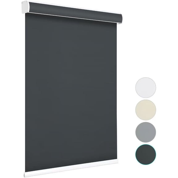 100% Blackout Roller Shades Cordless Blinds for Windows, Free-Stop Shades, Thermal Insulated Fabric, UV Protection, Natural Woven Blinds for Home and Office,24" W*72" H,Black