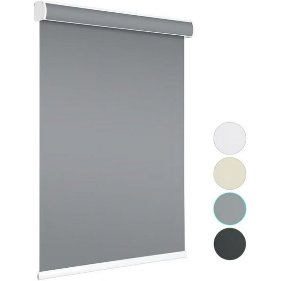 100% Blackout Roller Shades Cordless Blinds for Windows, Free-Stop Shades, Thermal Insulated Fabric, UV Protection, Natural Woven Blinds for Home and Office,24" W*72" H,Grey