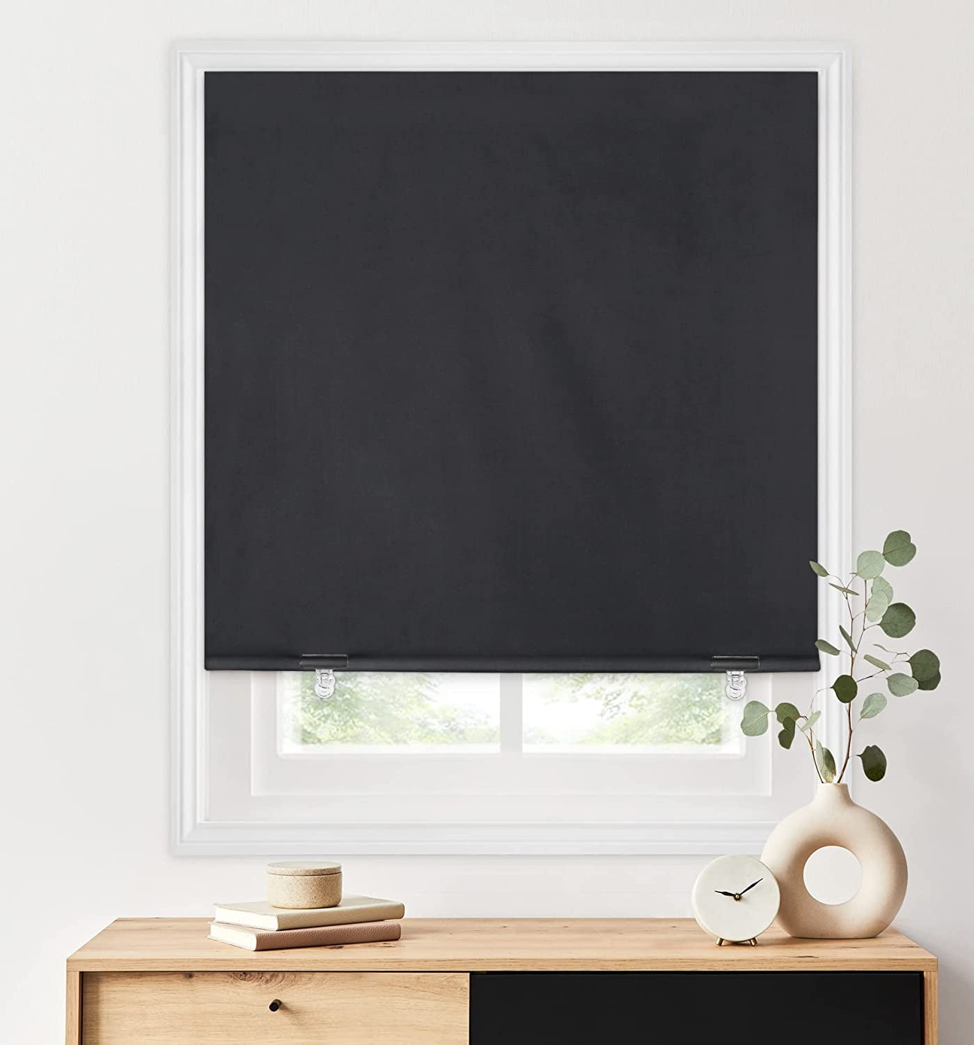 100% Blackout Roller Shades, No Tools Drill Cordless Blinds for Windows, Thermal Insulated UV Protection Privacy Window Shades Bedroom (36''W x 72''H, Black)