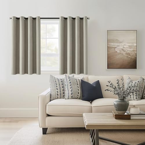 100% Blackout Sand Solid Curtains 45 Inches Long 2 Panels for Bedroom ...