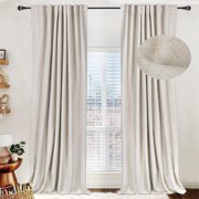100% Blackout Shield Linen Blackout Curtains for Bedroom 96 Inches Long, Back Tab/Rod Pocket Living Room Drapes, Thermal Insulated Blackout Curtains 2 Panels Set, 50" W x 96" L,Cream