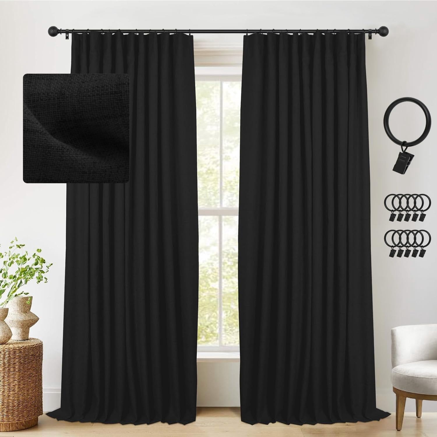 Slider Sign Panel 100% Blackout Sliding Door Curtain Panel, 1 Panel, W50xL96, Black Linen ...