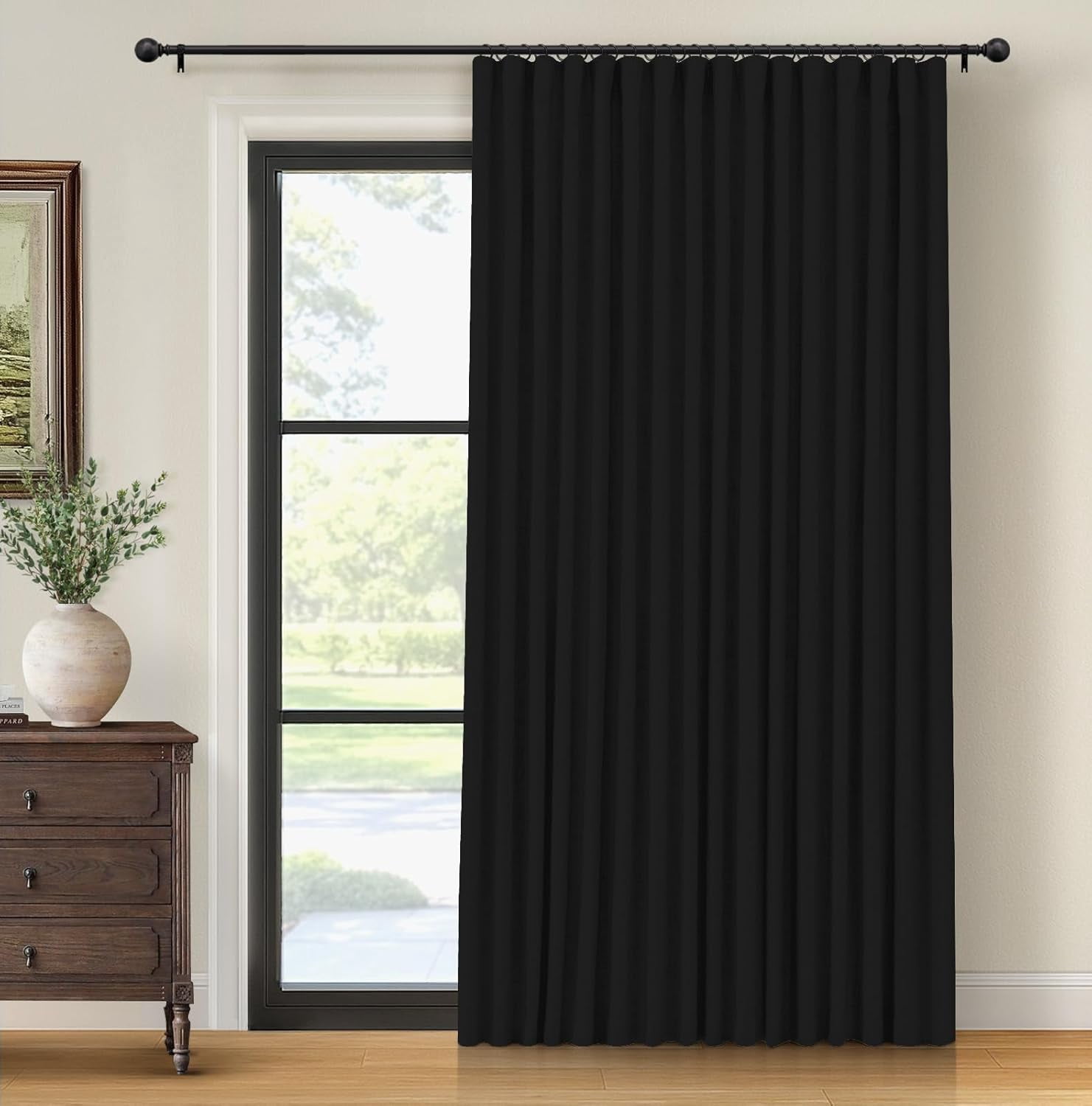 Slider Sign Panel 100% Blackout Sliding Door Curtain Panel, W100 x L96, Black Linen ...