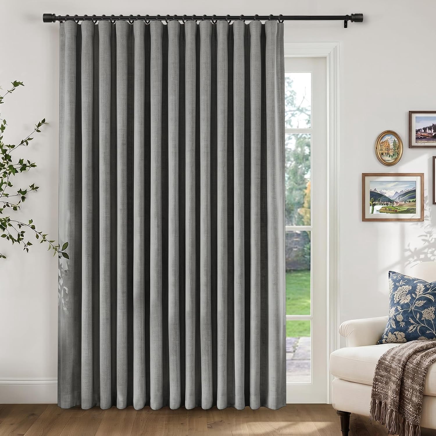 Slider Sign Panel 100% Blackout Sliding Door Curtain Panel, W100xL108 Dark Grey, Linen ...