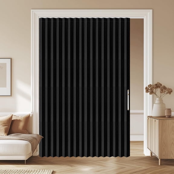 100% Blackout Sliding Door Curtains with Magnetic Closure, Accordion Style Doorway Curtain with Track Included, 72W x 79L, Black