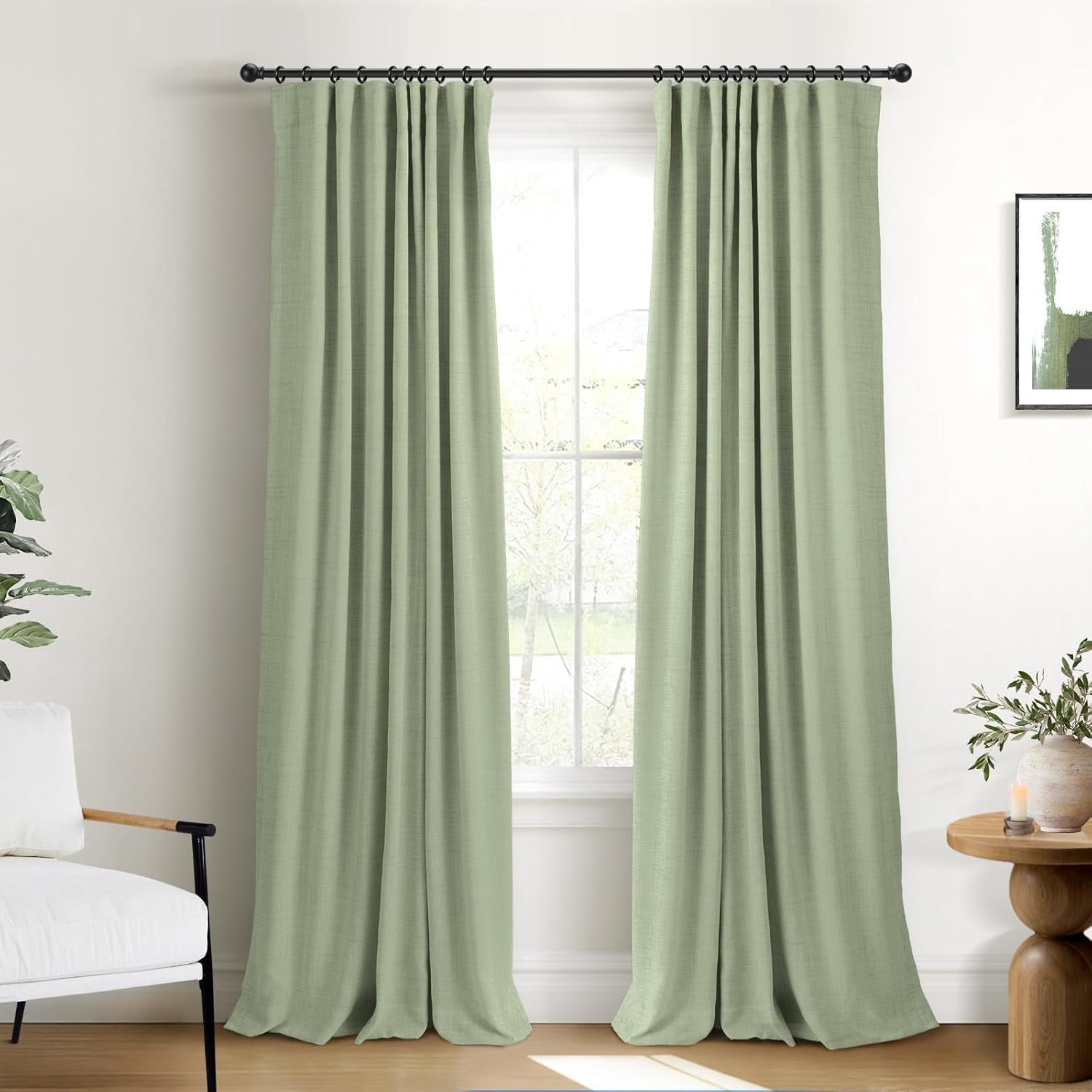 Slider Sign Panel 100% Blackout Sliding Door Curtains, 1 Panel W50xL96, Sage Green Linen ...