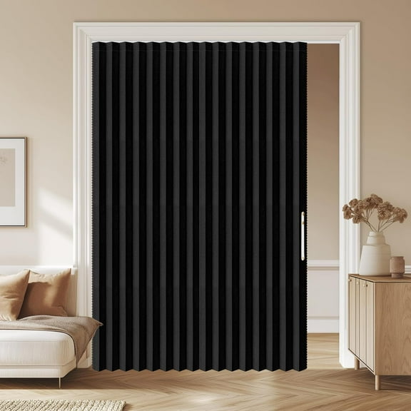 100% Blackout Sliding Door Curtains for Doorways, Accordion Doors for Doorway, Magnetic Door Curtain for Bedroom Living Room Doorway Curtain Sets Included Tracks (1 Pack, 72W x 79 L, Black)