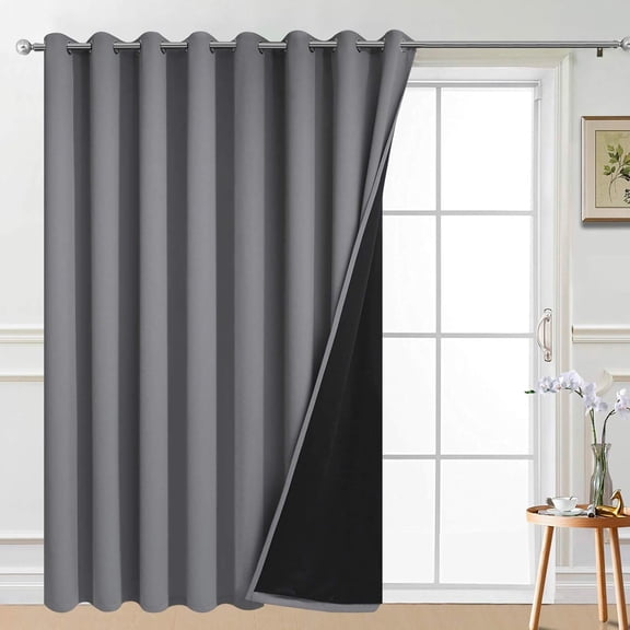 100% Blackout Thermal Insulated Grommet Curtains, Noise Reducing Barrier Panel for Sliding Glass Door, 2 Thick Layers Heat Full Light Blocking Patio Door Drapery, Grey, W100 x L84, 1 Panel