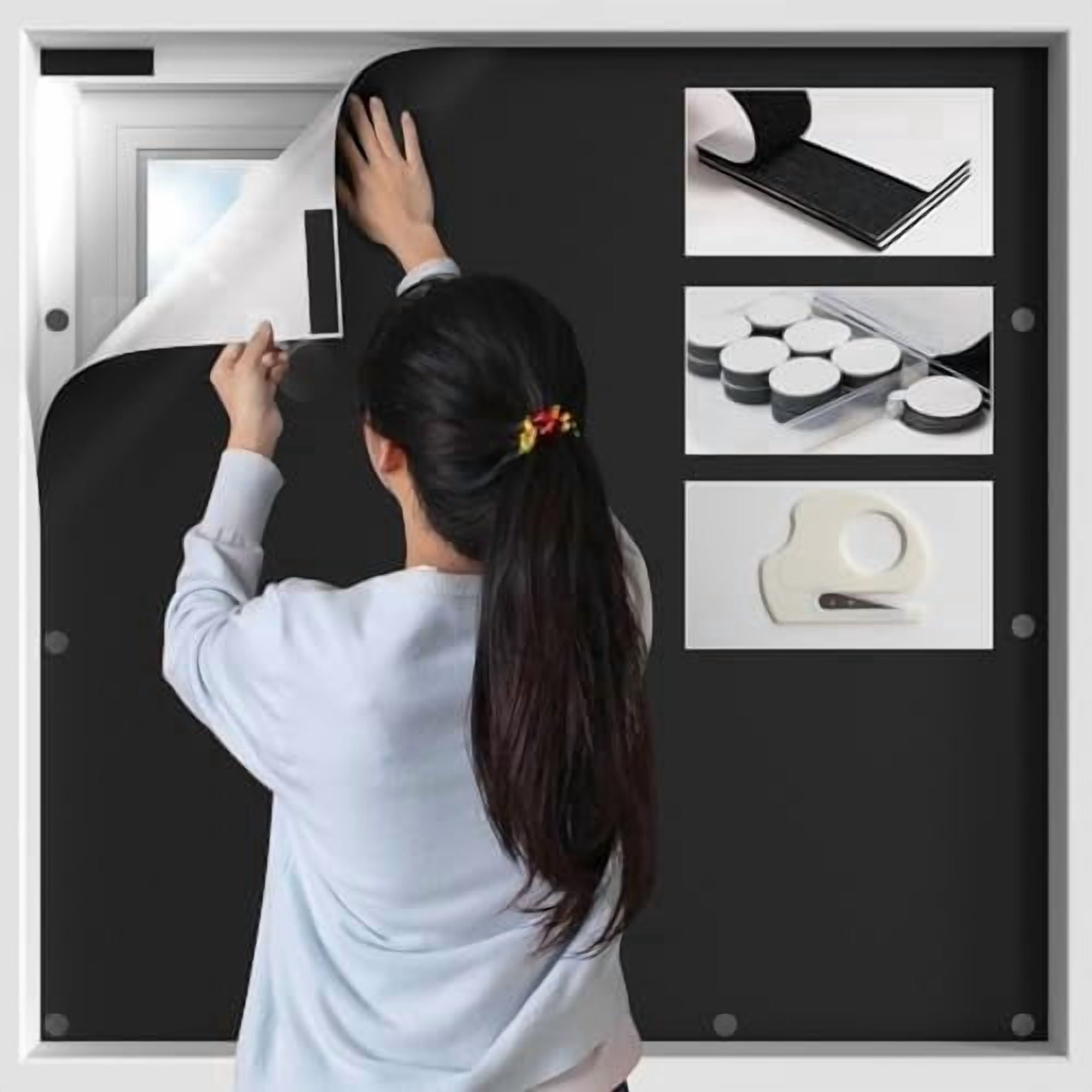 100% Blackout Window Cover, Portable Magnetic Black Out Curtains for Window, Black Out Shades No Drill Cuttable Blackout Blinds for Bedroom, RV, Nursery, Media Room, 39x57 inch, 2Pack