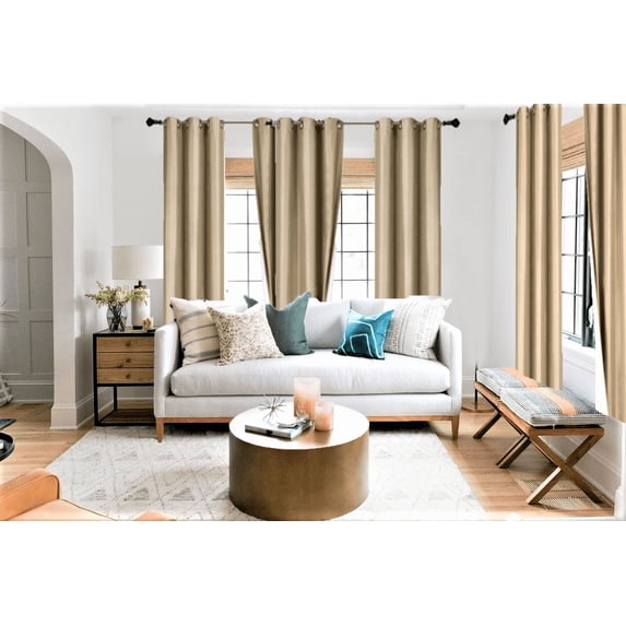 New Luxury Set of 2pc Adam Taupe Panels 100% Blackout 3 Layered Darkening Room Energy Efficient Thermal Window Grommets Drape Lined Size 35" Wide X 84" Length Each Panel