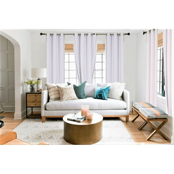 New Luxury Set of 2pc Adam White Panels 100% Blackout 3 Layered Darkening Room Energy Efficient Thermal Window Grommets Drape Lined Size 35" Wide X 84" Length Each Panel