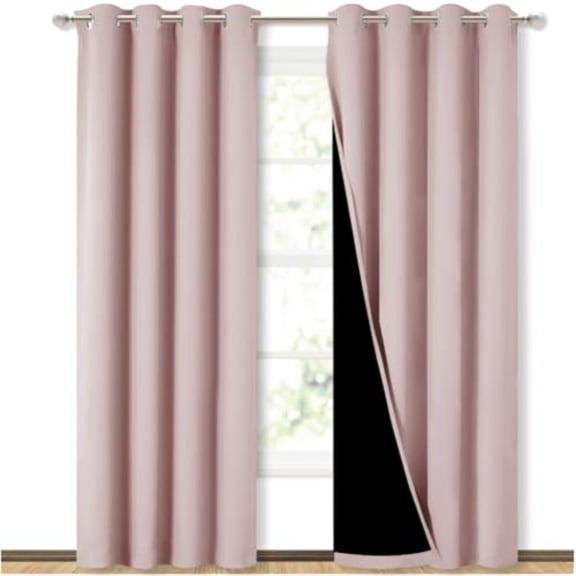 100 Blackout Window Curtain Panels 84 Long Blush Pink 2 Pieces 52 inches Wide Each Panel Heat and Cold Blocking Drapes with Black Liner for Nursery Thermal Insulated Draperies