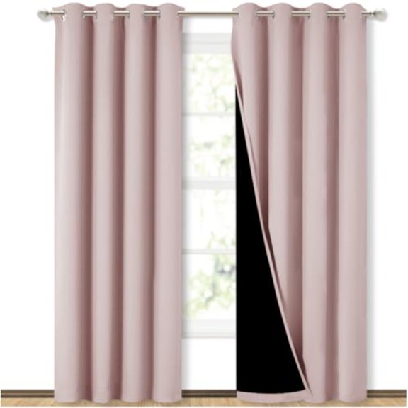 100 Blackout Window Curtain Panels 84 Long Blush Pink 2 Pieces 52 inches Wide Each Panel Heat and Cold Blocking Drapes with Black Liner for Nursery Thermal Insulated Draperies