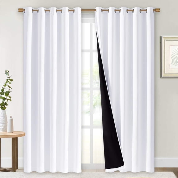 100% Blackout Window Curtain Panels, Thermal Insulated Drapes with Black Liner, Pure White, 70 Inches Wide x 84 Inches Long, Pack of 2