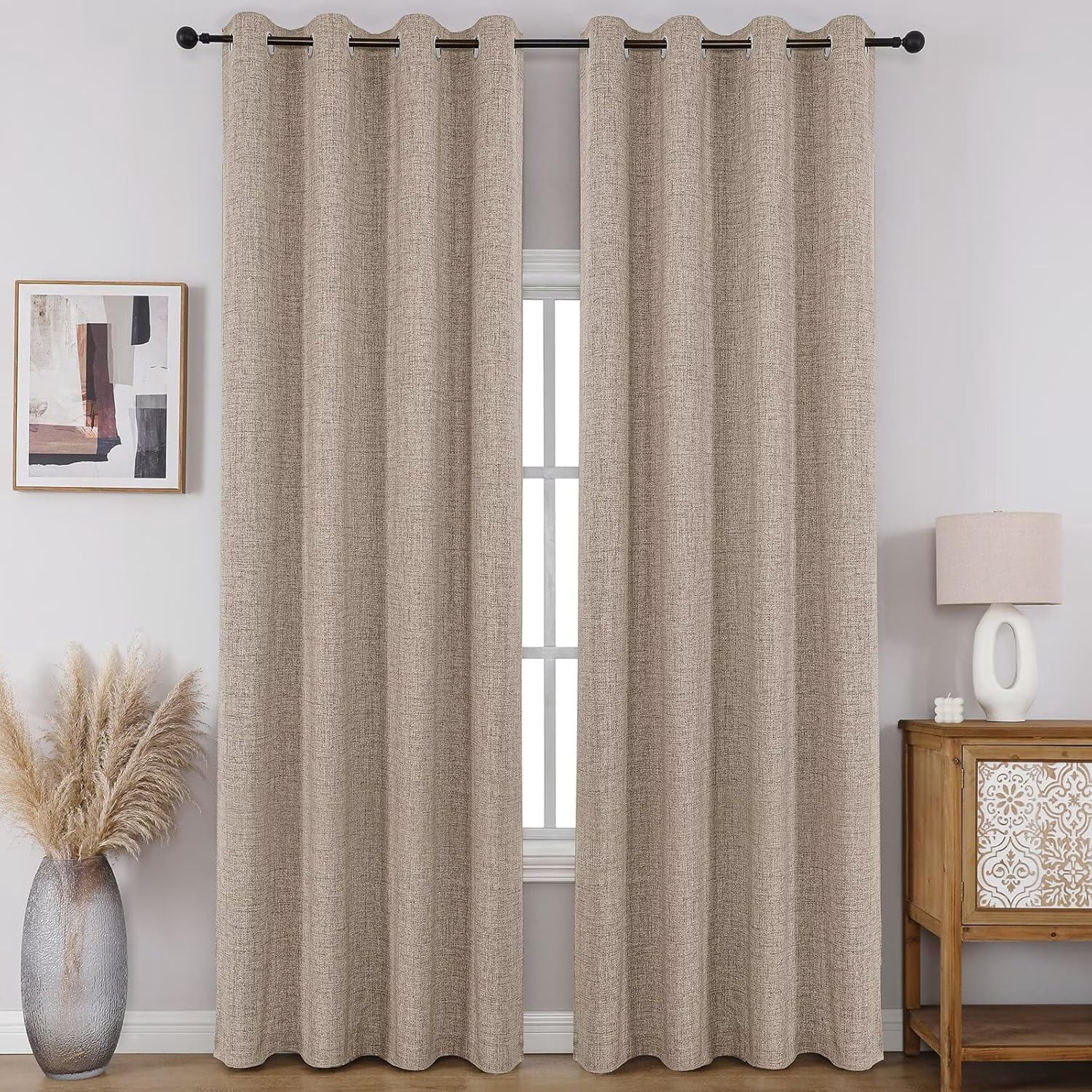 100% Blackout Window Curtains 96 inches Long 2 Panels Set, Faux Linen ...
