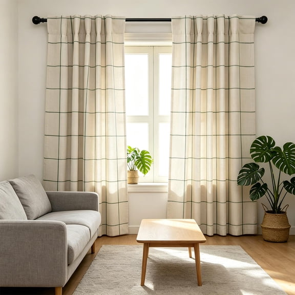 100% Blackout Windowpane Plaid Linen Curtains Double Layer Farmhouse Drapes 90 Inches Long for Living Room Bedroom Yarn Dyed Woven Thermal Insulated Rod Pocket Back Tab 2 Panels Loden Green