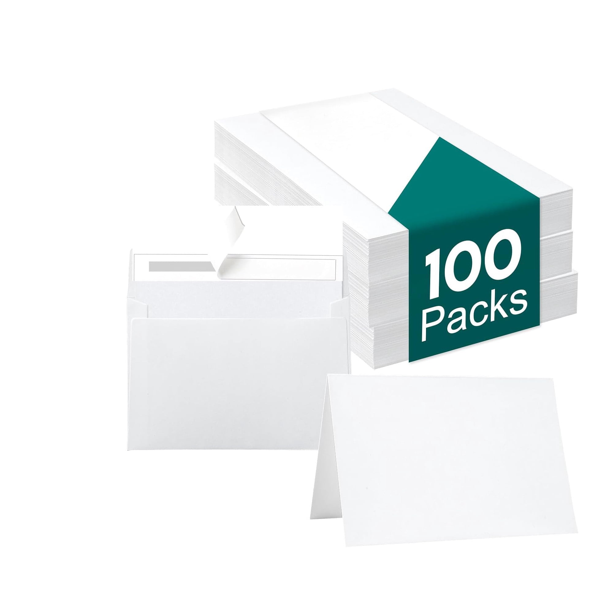100 Blank White Cards and 100 Enelopes 4x6, Folded Cardstock Note Cards Set with Self Seal Enelopes, DIY Greeting Thank You Cards Initations for Weddings Birthdays Holidays All Occasions, White