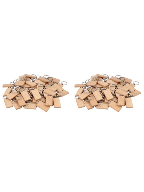 100 Blank Wooden Keychain Rectangular Engraving Key ID Can Be Engraved DIY