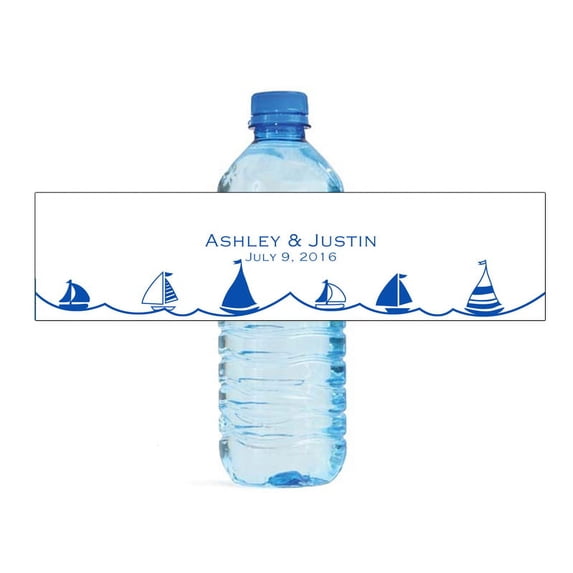 100 Blue Sail Away Nautical Wedding Anniversary Water Bottle labels Engagement Party Birthday