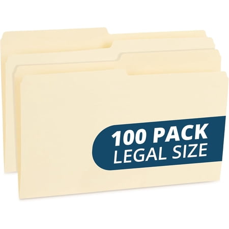 100 Blue Summit Legal Size Manila File Folders, 1/2 Cut Tab for Office, Classroom, or Home Organization, Durable 11 Point Paper Bills, Records & Documents