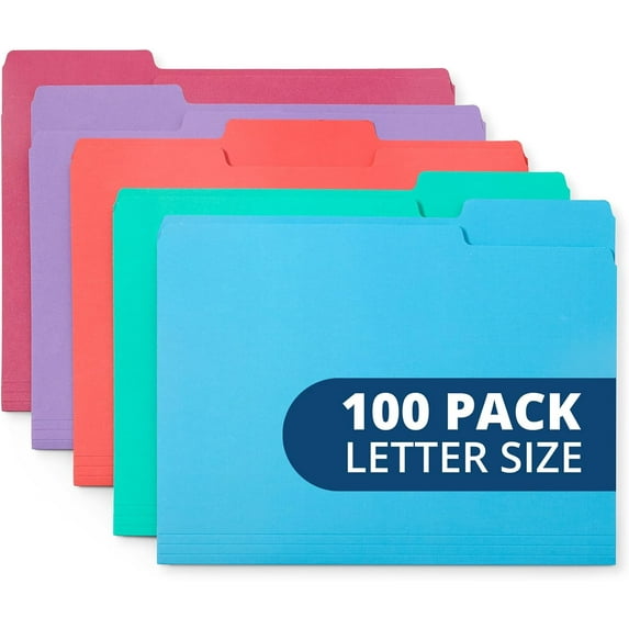 100 Blue Summit Supplies Colored File Folders Letter Size 1/3 Cut Tabs ...