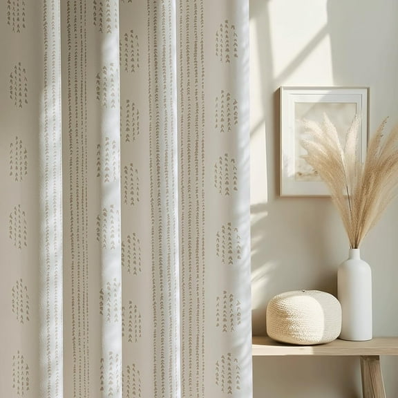 100% Boho Blackout Curtains, 72 Inches Long, Taupe on Beige Patterned, Geometric Striped Thermal Insulated, Grommet Top, 2 Panels, for Bedroom and Living Room