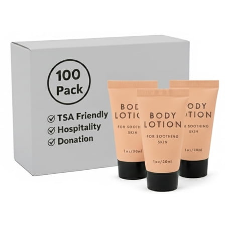 100 Bottles 1 oz. (1 Ounce) Body Lotion for Daily Use, Skin Therapy, Moisturizer, Dry Skin, Travel, Hospitality, Hotel, Charity, Donation