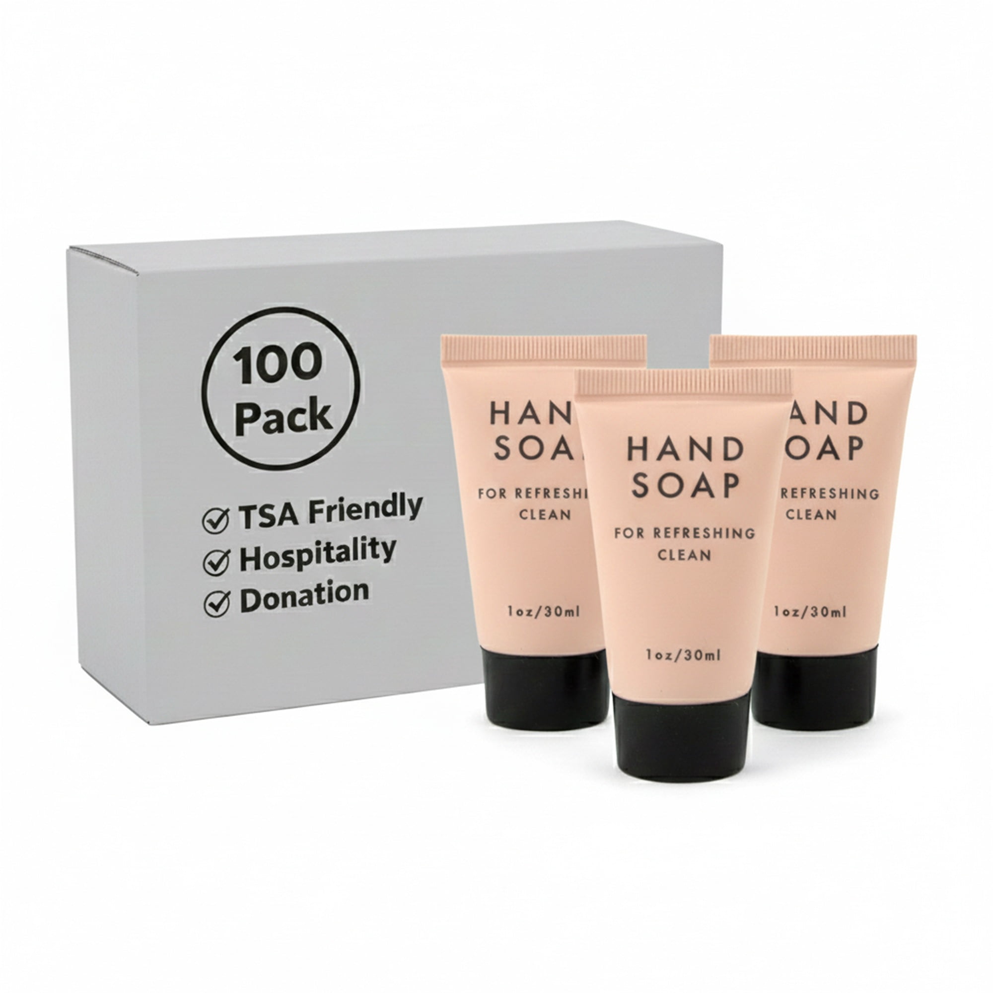 100 Bottles 1 oz. (1 Ounce) Liquid Hand Soap for Daily Use, Hygiene, Skin Therapy, Cleanliness, Travel, Hospitality, Hotel, Charity, Donation