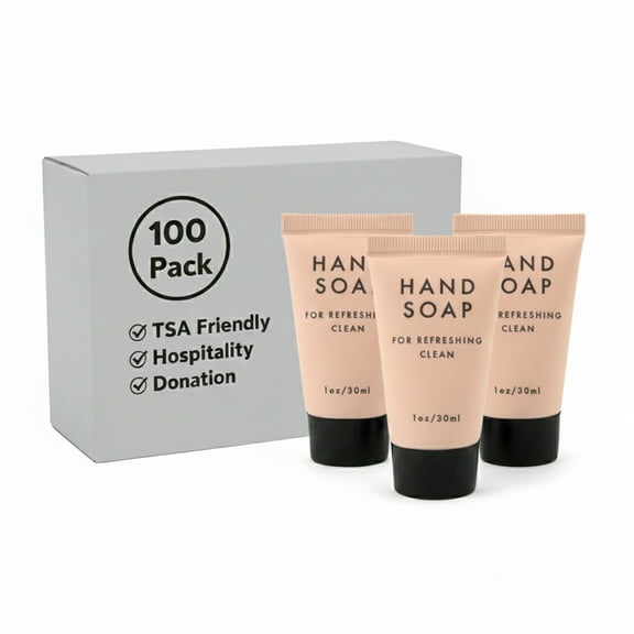 100 Bottles 1 oz. (1 Ounce) Liquid Hand Soap for Daily Use, Hygiene, Skin Therapy, Cleanliness, Travel, Hospitality, Hotel, Charity, Donation