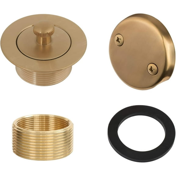 100% Brass Lift and Turn Bathtub Drain Set w/Overflow Plate - Drain Conversion Kit - Fits All Bathtub Sizes - Universal Fine/Coarse Thread - Designed & Tested in America (Brushed Gold)
