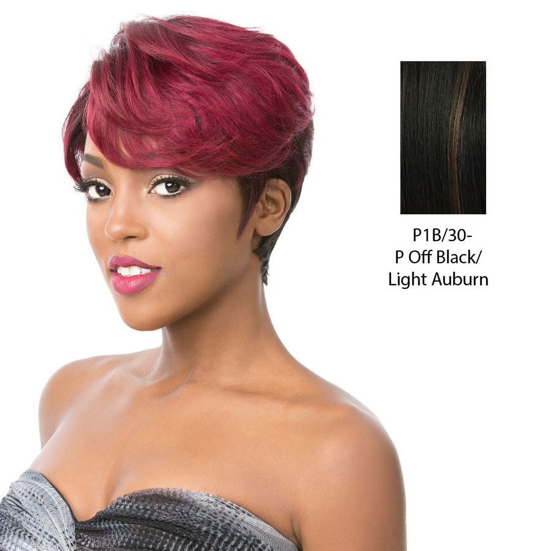 100% Brazilian Human Hair Part S Lace Front Wig Edgy,Off Black Base With  Light Auburn Highlights 
