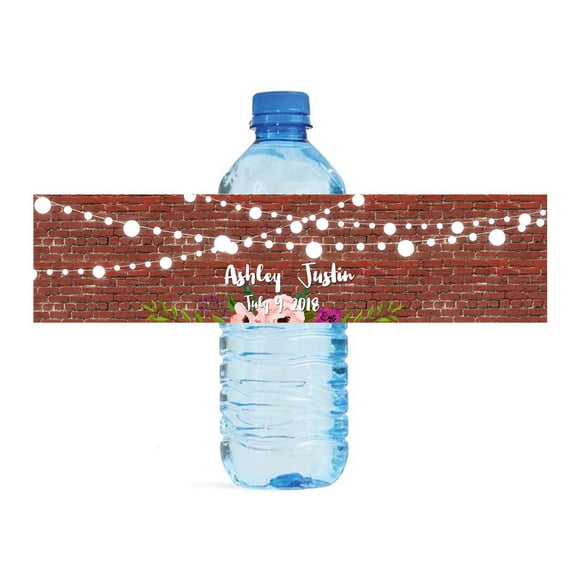100 Brick & Market Lights Rustic Wedding Anniversary Engagement Party Water Bottle labels Bridal Shower