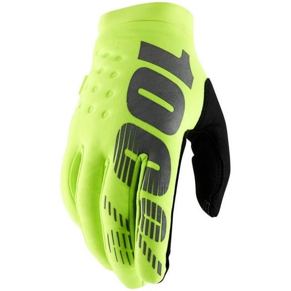 100% Brisker Gloves - Flourescent Yellow/Black Full Finger Men's Large